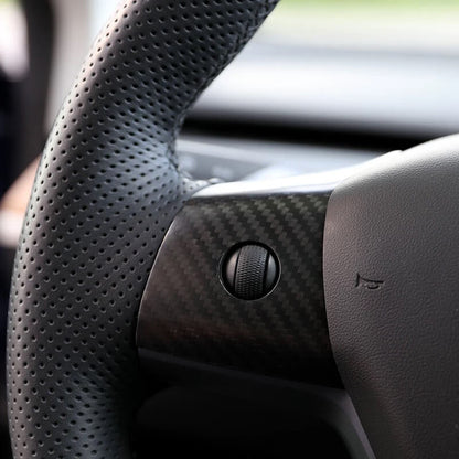 EVAAM Matte Real Carbon Fiber Steering Wheel Fascia Cover for Model 3/Y 2017-2022 - EVAAM