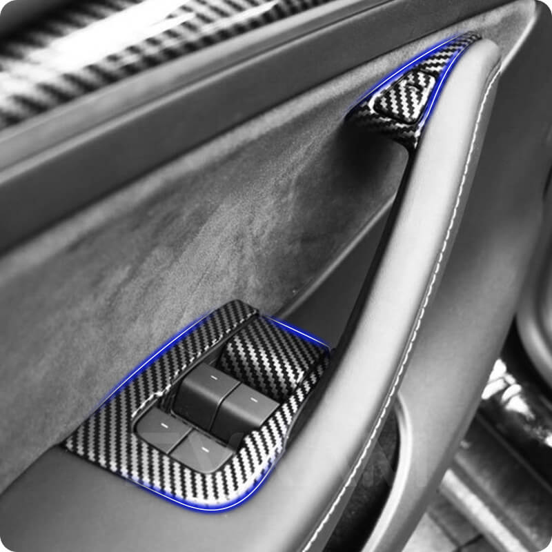 EVAAM™ Carbon Fiber Pattern Trim Window & Door Button Switch Parts for Model 3/Y Accessories - EVAAM