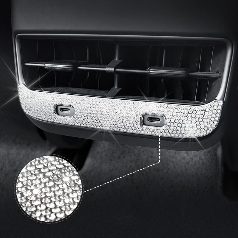 EVAAM Bling Diamond Rear Seat Usb Hub Cover for Model 3/Y Accessories - EVAAM