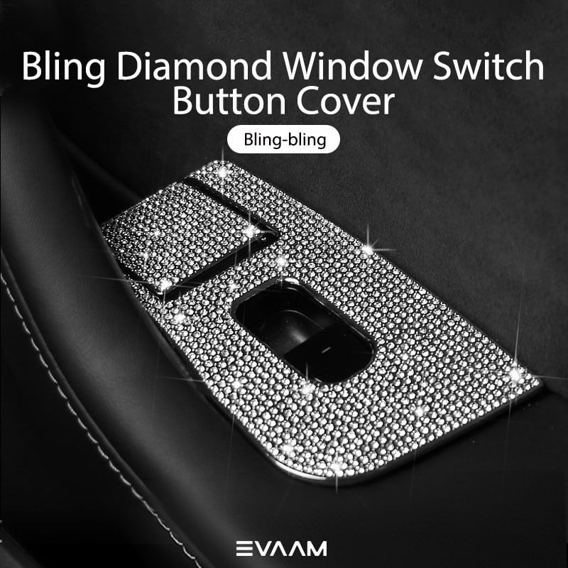 EVAAM Bling Diamond Window Switch Button Cover for Model 3/Y Accessories - EVAAM
