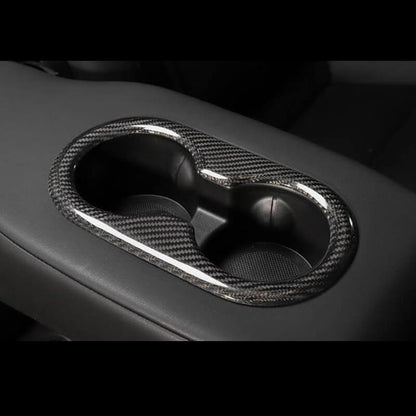 EVAAM Gloss Real Carbon Fiber Rear Center Console Cupholder Cover for Model 3/Y Accessories - EVAAM