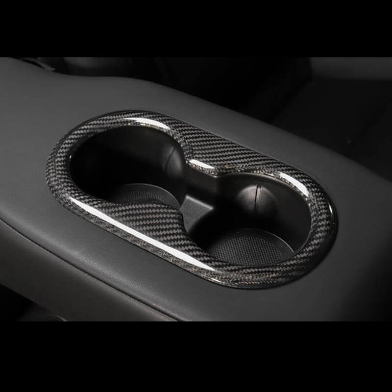 EVAAM Gloss Real Carbon Fiber Rear Center Console Cupholder Cover for Model 3/Y Accessories - EVAAM