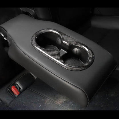 EVAAM Gloss Real Carbon Fiber Rear Center Console Cupholder Cover for Model 3/Y Accessories - EVAAM