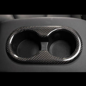 EVAAM Gloss Real Carbon Fiber Rear Center Console Cupholder Cover for Model 3/Y Accessories - EVAAM
