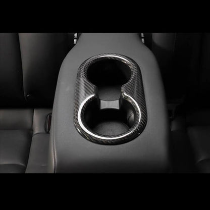 EVAAM Gloss Real Carbon Fiber Rear Center Console Cupholder Cover for Model 3/Y Accessories - EVAAM