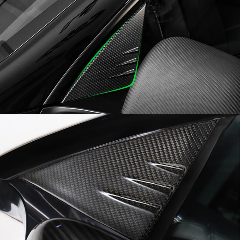 EVAAM Matte Real Carbon Fiber Front Triangular Window Cover for Model 3/Y 2017-2022 - EVAAM