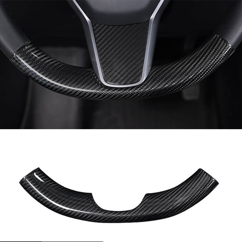 EVAAM Gloss Real Carbon Fiber Steering Wheel Caps Cover for Model 3/Y 2017-2022 - EVAAM