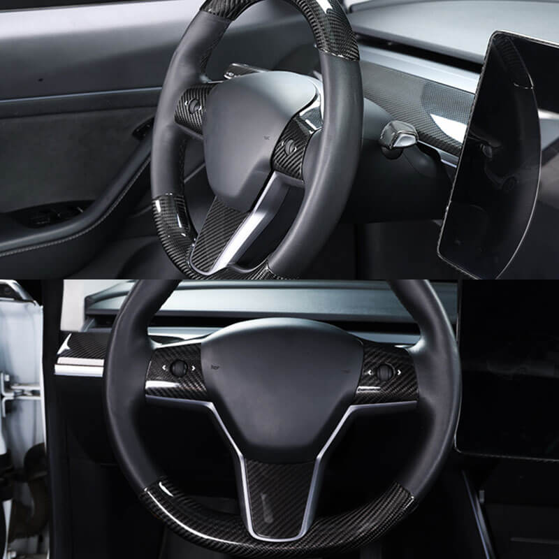 EVAAM® Gloss Real Carbon Fiber Steering Wheel Caps Cover for Tesla