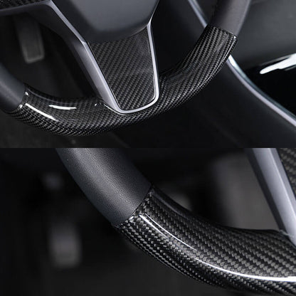 EVAAM Gloss Real Carbon Fiber Steering Wheel Caps Cover for Model 3/Y 2017-2022 - EVAAM