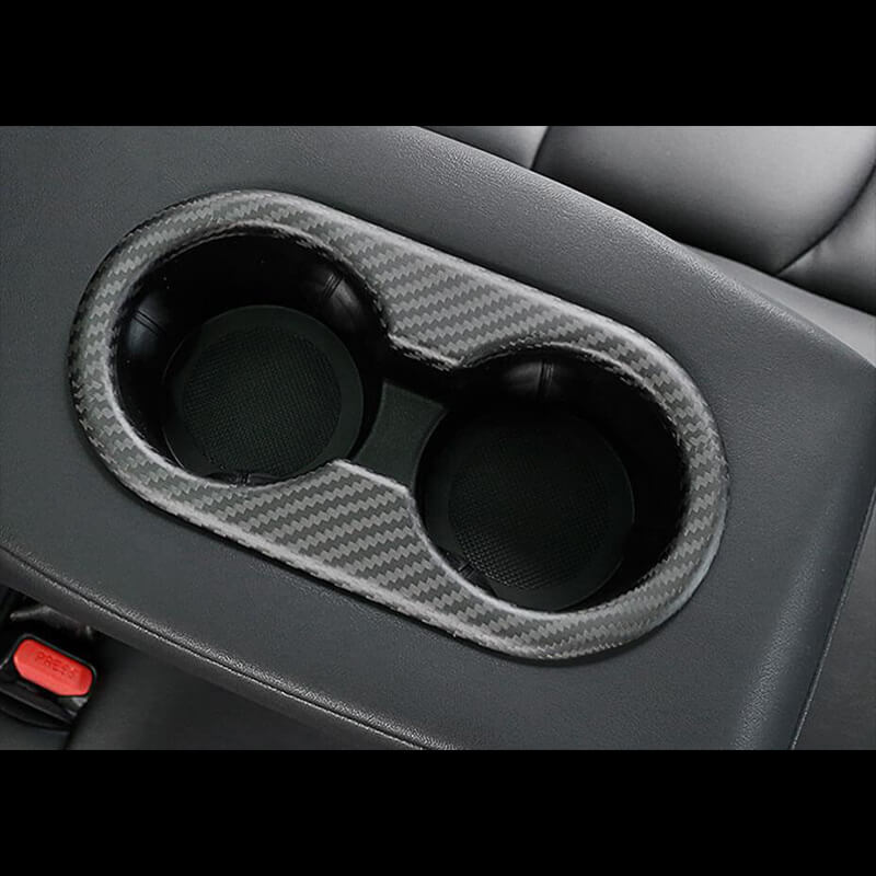 EVAAM Matte Real Carbon Fiber Rear Center Console Cupholder Cover for Model 3/Y 2017-2022 - EVAAM