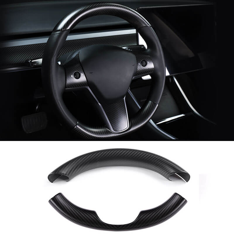 EVAAM Matte Real Carbon Fiber Steering Wheel Caps Cover for Model 3/Y 2017-2022 - EVAAM
