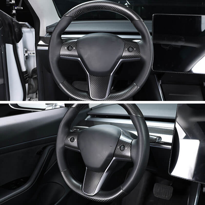 EVAAM® Matte Real Carbon Fiber Steering Wheel Caps Cover for Tesla Model  3/Y (2017-2023)