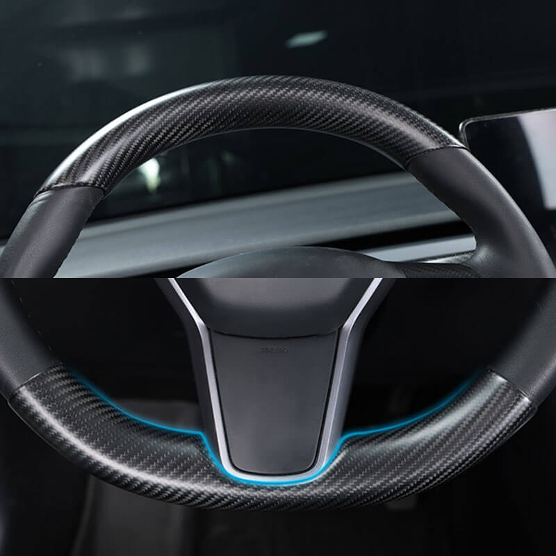 EVAAM Matte Real Carbon Fiber Steering Wheel Caps Cover for Model 3/Y 2017-2022 - EVAAM