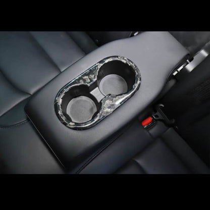 EVAAM Forged Real Carbon Fiber Rear Center Cupholder Cover for Model 3/Y 2017-2022 - EVAAM